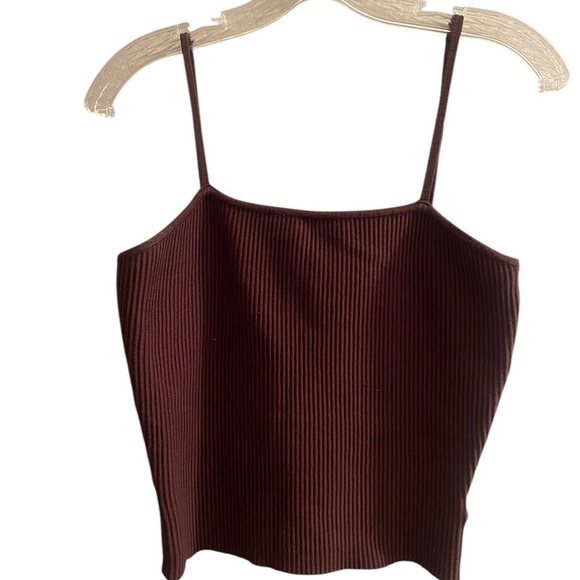 House of Harlow 1960 Ribbed chocolate brown Crop knit tank top sleeveless size M - Picture 3 of 9